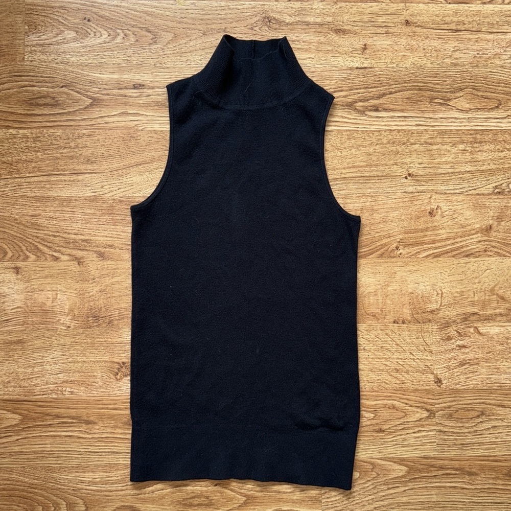 Black Silk/Cashmere Fitted High Neck Tank Top